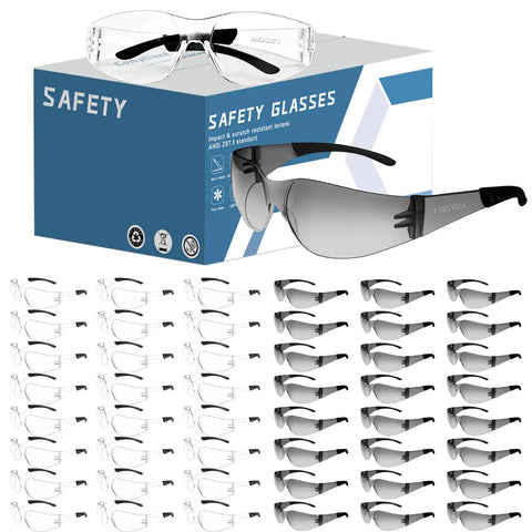 Bulk Pack Clear Safety Glasses 50 Pairs ANSI Z87.1 Impact Resistant Eye Protection For Lab And Construction Everyday Eye Pro For Work Individually Wrapped Frames Durable Crystal Clear Lenses