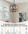 Farmhouse Style Chandelier For Kitchen Island Rustic Industrial Pendant Light With Wood And Metal Frame Perfect Dining Room Vibe And Pool Table Lighting Vintage Modern Farmhouse Look with bulb options shown in home setting.