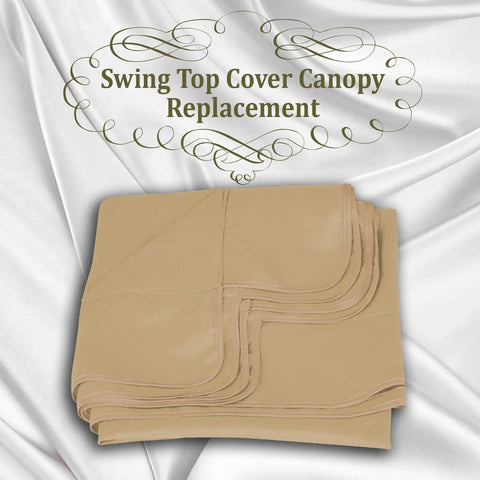 Replacement Porch Top Cover For Patio Outdoor Swing Seat Furniture 77X43 Beige folded, showing scalloped edges on white background