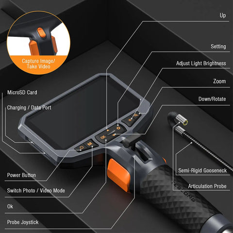 10ft Articulating Borescope For Mechanics And HVAC Inspections Two Way Camera Probe lets you steer up down and around tight corners