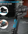 Adjustable seat of Indoor Upright Air Resistance Fan Bike With Bluetooth, Infinite Air System, dual adjustment positions