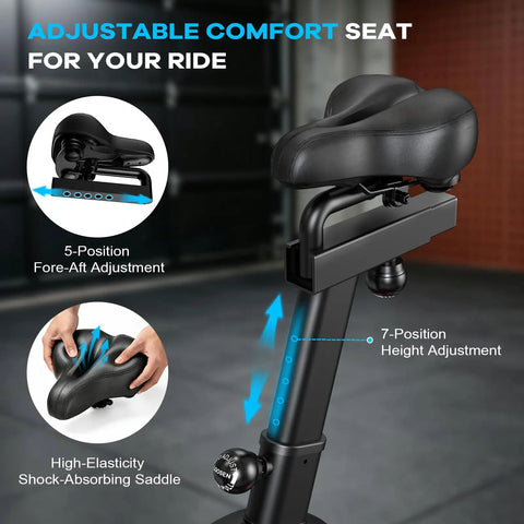 Adjustable seat of Indoor Upright Air Resistance Fan Bike With Bluetooth, Infinite Air System, dual adjustment positions