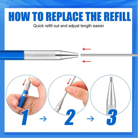 Step-by-step guide on how to replace refills in Welders Pencil Set For Pros With Two Pcs And 48 Round Refills, Illuminating Metal Marker