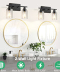 Two Light Modern Bathroom Vanity Light Fixtures With Clear Glass Shades Matte Black Wall Sconce Lighting in bathroom