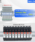 Image showing Ultra Compact 24V Electromagnetic Relay 1 Form C SPDT 1NO 1NC 6A installed on DIN rail, highlighting space-saving design.