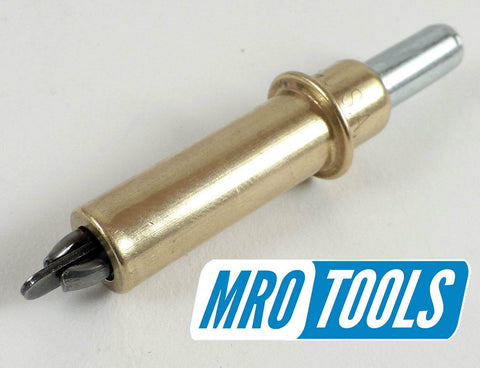 Close-up of a brass Cleco fastener from Beginner Cleco Sheet Metal Fastener Kit With Pliers And Mesh Carry Bag Includes 1 8th Inch, 3 16th Inch, 3 32nd Inch And 5 32nd Inch Cleco Fasteners Made In USA Ideal For Automotive Body Work And Repair Colors Copper Brass Zinc Black