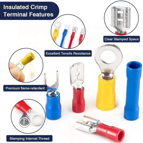 All In One 1520Pcs Electrical Crimp Connectors Kit With Insulated Wire Terminals Including Ring Fork Butt Spade Female And Male Terminals