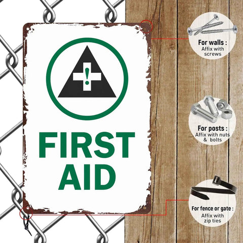 Funny Safety Sign 8x12 Inch Aluminum Wall Decor For Hospital Clinic Office School Warehouse Factory Lab And Garage Durable Rustproof Metal Sign With Bold Message For Busy Workspaces, showing installation methods.