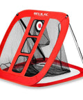 Red Pop Up Golf Chipping Net For Indoor And Outdoor Practice, Backyard Target System with targets and pockets for training.