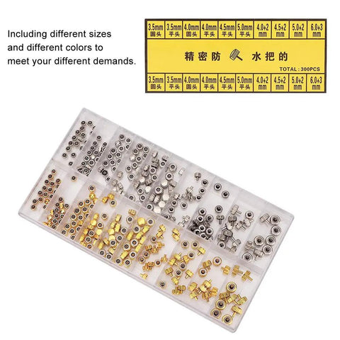 Assorted watch crowns in silver and gold from Pro Grade Gear All In One Watch Link Removal Tool Kit For Crown Repair Set.