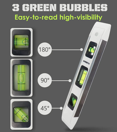 Compact 9 Inch Torpedo Level Featuring 45 90 180 Degree Bubble Vials High Visibility Green Acrylic Tubes Sweet Design Dead On Accuracy Job Site Ready Two Pack For Cramped Corners