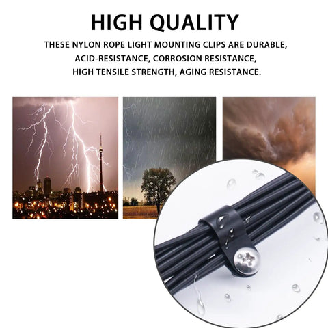 No Sweat 306 Piece Cable Clips And Wire Mount Assortment Kit Featuring R Type Clamps close-up of nylon clips demonstrating durability and weather resistance.