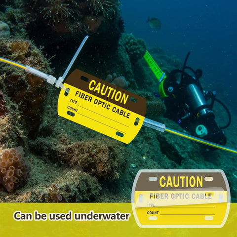 Tough As Nails Fiber Optic Cable Labels With 3 Smear Proof Markers For Data Center Routing Industrial Wire Organization Durable HDPE ID Stickers Plug And Play Cable Management underwater.