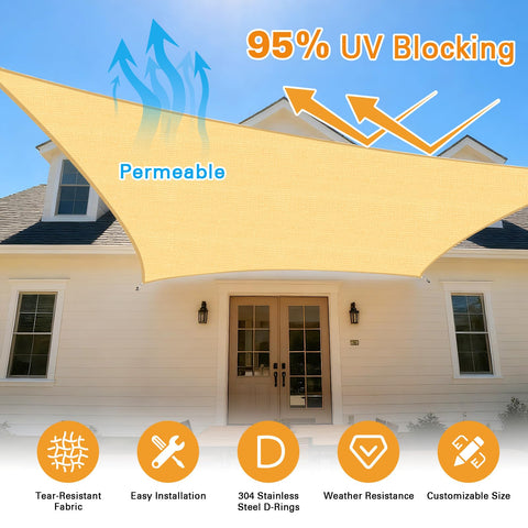 Sun Shade Sail 16x20 Sand Rectangular Permeable Outdoor Shade Cloth For Deck Backyard And Patio With Curved Edges Built To Last Heavy Duty