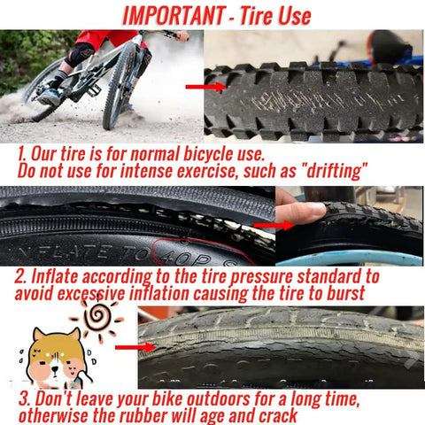 Image showing bike tire use instructions for 18 By 2.4 Inch Bike Tire Replacement Outer Tire For BMX MTB And Road Bikes.