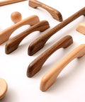Two Solid Wood Dark Walnut Cabinet Pulls 126mm Overall Length 96mm Center to Center Mounting displayed on white surface