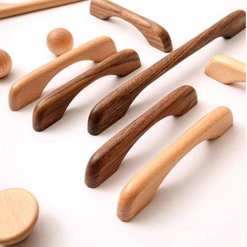 Two Solid Wood Dark Walnut Cabinet Pulls 126mm Overall Length 96mm Center to Center Mounting displayed on white surface