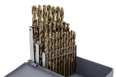 29 Piece M42 Cobalt Screw Machine Drill Bit Set Stub Length A Through Z Sizes Gold Oxide Finish for Stainless Steel and Hard Metals