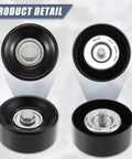 Drive belt idler pulley for Nissan Altima 2007–2012 and Murano 2009–2014; black pulley with silver center bolt.