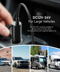 100W USB C Car Charger And PD Fast Power Adapter for 12V-24V vehicles, featuring smart USB-C PD port and adaptability for large vehicles.