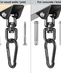 Heavy Duty 360 Degree Swivel Porch Swing Hanging Kit Built For 1200 Lb Capacity Stainless Steel Hanger Perfect For Hammocks Chairs And More Includes 2 Hangers Screws Bolts And Hooks For Quick Setup displayed for wood and concrete installation