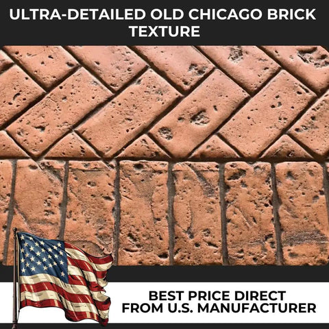 Close-up of Stack Bond Brick Border Concrete Stamp Set Of 3 Durable Polyurethane Stamps For Driveways And Patios texture.