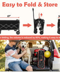 Collapsible Wagon Cart With Adjustable Handle No-Fuss 360 Lb Capacity Lightweight Black Haul Wagon folded and stored in car trunk