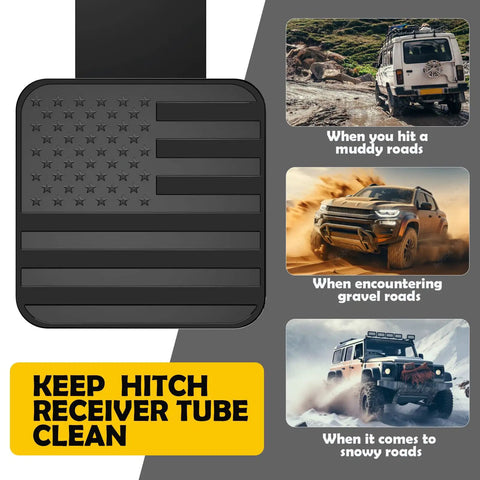 2 Inch Trailer Hitch Cover With American Flag Design For 2 Inch Hitch Receivers Class 3 4 5 Heavy Duty Metal Construction And Rubber Plug Cap Black Finish