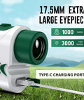 Go To Range Finder For Golf And Disc Golf With 6X Magnification 4 To 1000 Yards Range, close-up of charging port on grass field