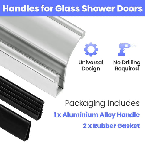 Hella Smooth Chrome Shower Door Handle For Frameless Sliding Glass Doors with rubber gaskets included for installation.