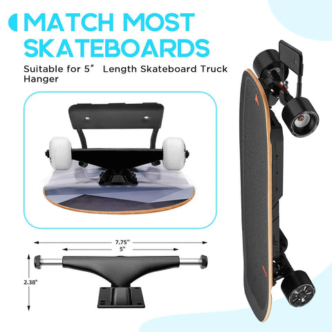Heavy Duty Skateboard Wall Mount Hook Rack For Easy Vertical Storage with longboard and truck measurements shown