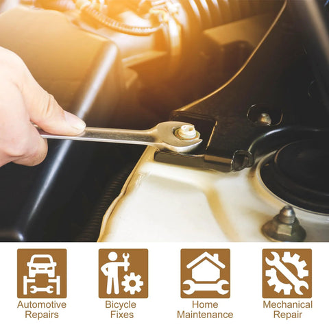 Person using Ultra Slim SAE Open End Wrenches Dual Openings 7/8 by 15/16 Inches for automotive repair