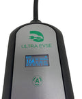 Heavy Duty Electric Vehicle Charger With 25 Foot Cord J1772 Connector And Nema Adapters showing digital display and 16A power rating.