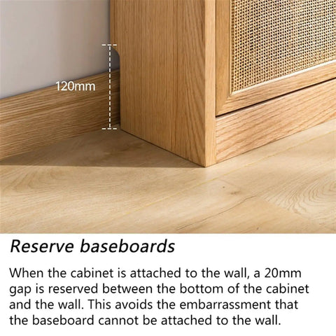 Close-up of Ultra Slim Wooden Shoe Rack With Swinging Doors And Wide Top Counter showing 120mm clearance from floor.