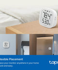 Smart Temperature And Humidity Monitor With 2.7 Inch E Ink Display Real Time Alerts Visual Graphics Hub Required For Stable Connectivity White Finish Swiss Made Sensor For Accurate Readings on bedside table and wall