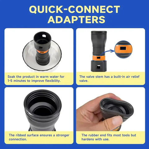 Upgraded 7 Pcs Dust Collection Hose Adapter Kit With Rotating Clamps For Shop Vac System showing quick-connect adapters and instructions.