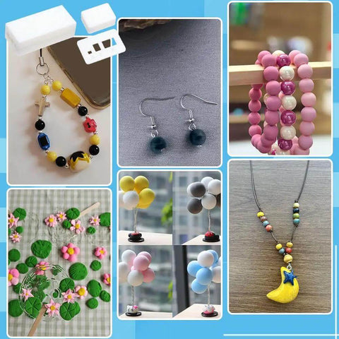 Polymer Clay Bead Roller And Hole Maker Set For Round Beads 4mm 6mm 8mm Two Piece Bead Making Kit with DIY jewelry examples, earrings, bracelets, and necklaces