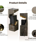 35.4 Inch Tall Indoor Outdoor Dope Waterfall Fountain With LED Lights, rock-textured finish, LED light, UL certified, easy install