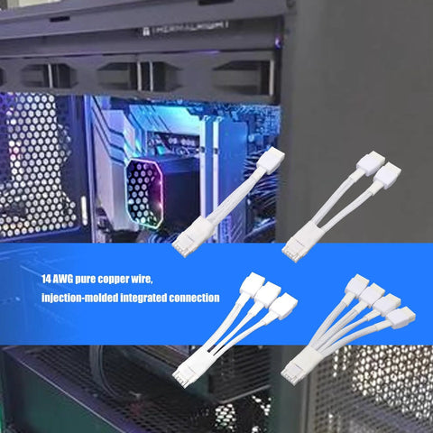 Front view of four white braided 8-pin to 16-pin PCIe power cables with welded terminals for 40-series GPUs.