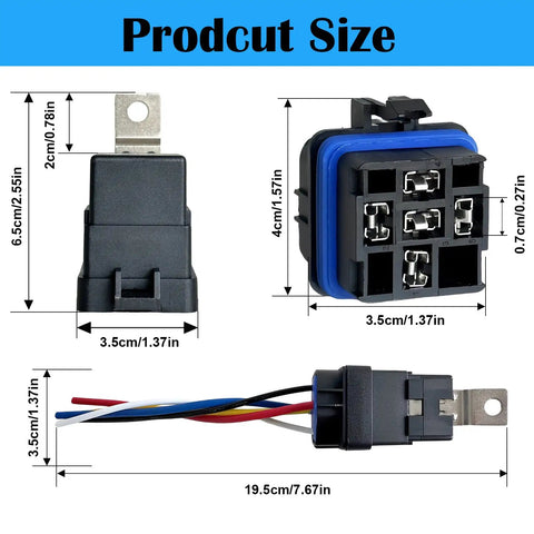 Two Pack Waterproof Relay And Harness Kit Forty To Thirty Amp Twelve Volt Relay Switch Five Pin SPDT Car Relay With Heavy Duty Copper Wires