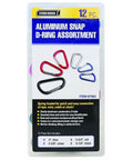 12 Pack Colored Anodized Aluminum Snap D Ring Set With Four Sizes Two Inch, Two And Three Eighth Inches, Two And Three Quarter Inch