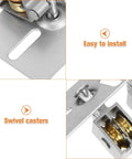 Close-up of Quick Fix Adjustable Sliding Patio Door Roller Kit With Heavy Duty Steel Ball Bearings and Durable Aluminum Hardware showing swivel casters.