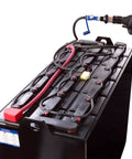 Side view of Direct Fill Link battery watering system connected to a BISS battery bank