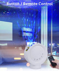 Galaxy Projector Night Light With Remote, Nine Lighting Modes, 4000mAh Battery, projecting star and nebula in bedroom.