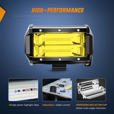 Amber 2-Pack 5-Inch Dual-Row LED Flood Lights 72W 10800 Lumens Off Road Driving Fog Light Bar for Trucks Jeeps ATVs UTVs SUVs