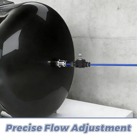 Inline Flow Control Valve For Air Compressors And PU Tubing, Adjustable Needle Valve With Quick Connect, Pneumatic Throttle Valve For Precise Flow, Energy Saving And Stable Airflow In Industrial Automation on blue PU tube