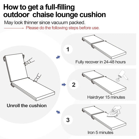 Instructions to inflate Outdoor Chaise Lounge Cushions Set Of 2 72 Inch Waterproof Fade Resistant and UV Protected Light Gray