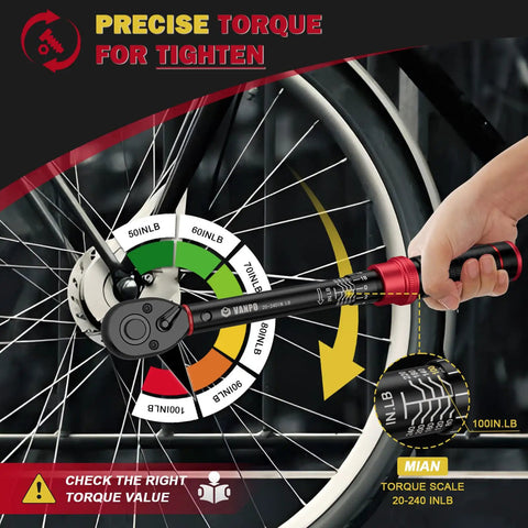 Quarter Inch Drive Torque Wrench With Twenty To Two Hundred Forty Inch Pound Range For Precise Bike Maintenance in use