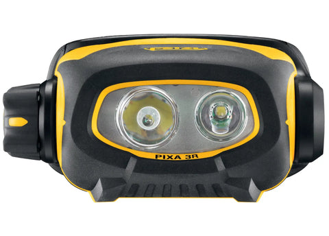 Front view of Pixa 3R Rechargeable Headlamp with Adjustable Headband Hands Free Night Light for Hiking Camping Running and Work Tasks