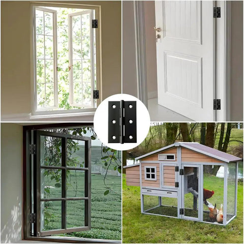 Six Pack 3 Inch Black Stainless Steel Butt Hinges With Hardware Heavy Duty Rust Resistant Cabinet Door Hinges For Furniture And Fine Woodworking Built Tough Ready To Rock On Any Job displayed on various doors and windows.